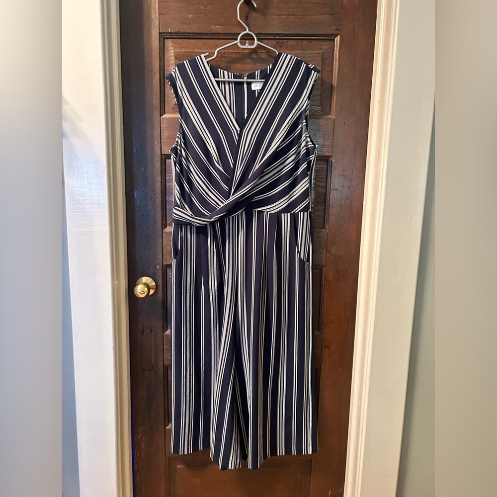 Emma & Michele Blue and White Stripe Capri Jumpsuit
